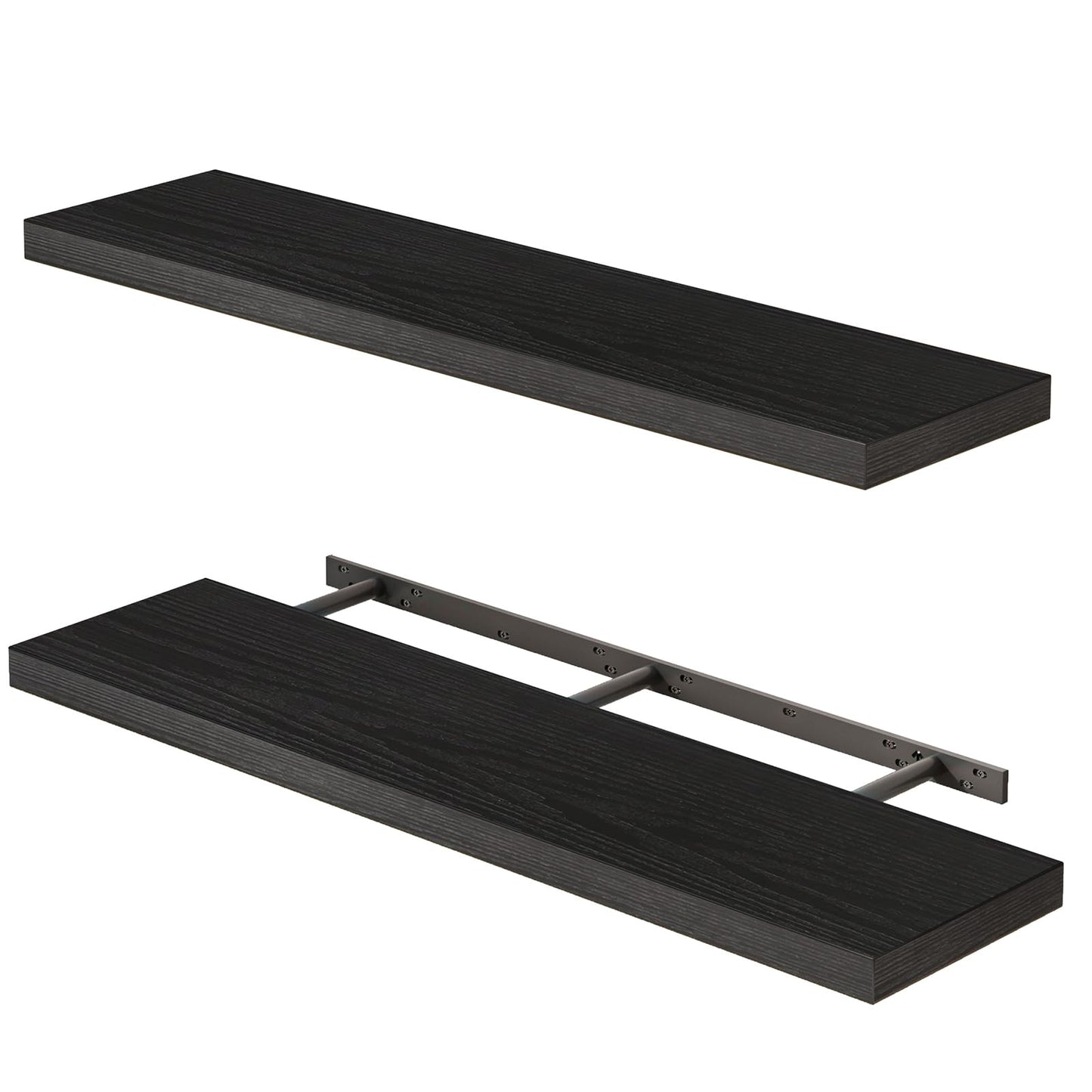 Fixwal Black Floating Shelves for Wall, Rustic Wood Shelves for Bathroom, Living Room, Bedroom and Kitchen, Wall Shelves for Storage, Books, Room Decor (Set of 4, 15.7 Inch)
