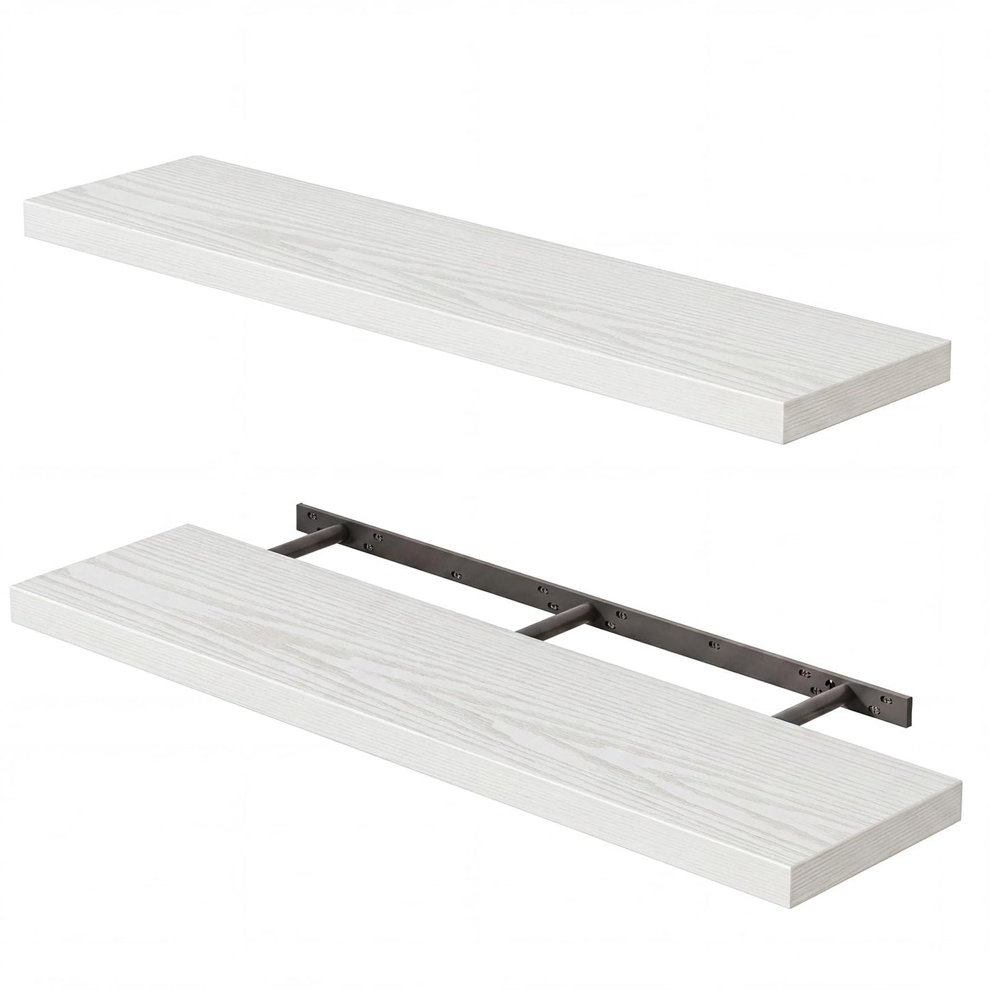 Fixwal Black Floating Shelves for Wall, Rustic Wood Shelves for Bathroom, Living Room, Bedroom and Kitchen, Wall Shelves for Storage, Books, Room Decor (Set of 4, 15.7 Inch)