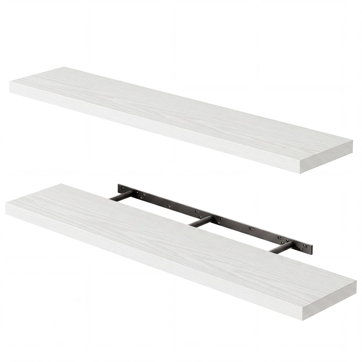 Fixwal Black Floating Shelves for Wall, Rustic Wood Shelves for Bathroom, Living Room, Bedroom and Kitchen, Wall Shelves for Storage, Books, Room Decor (Set of 4, 15.7 Inch)