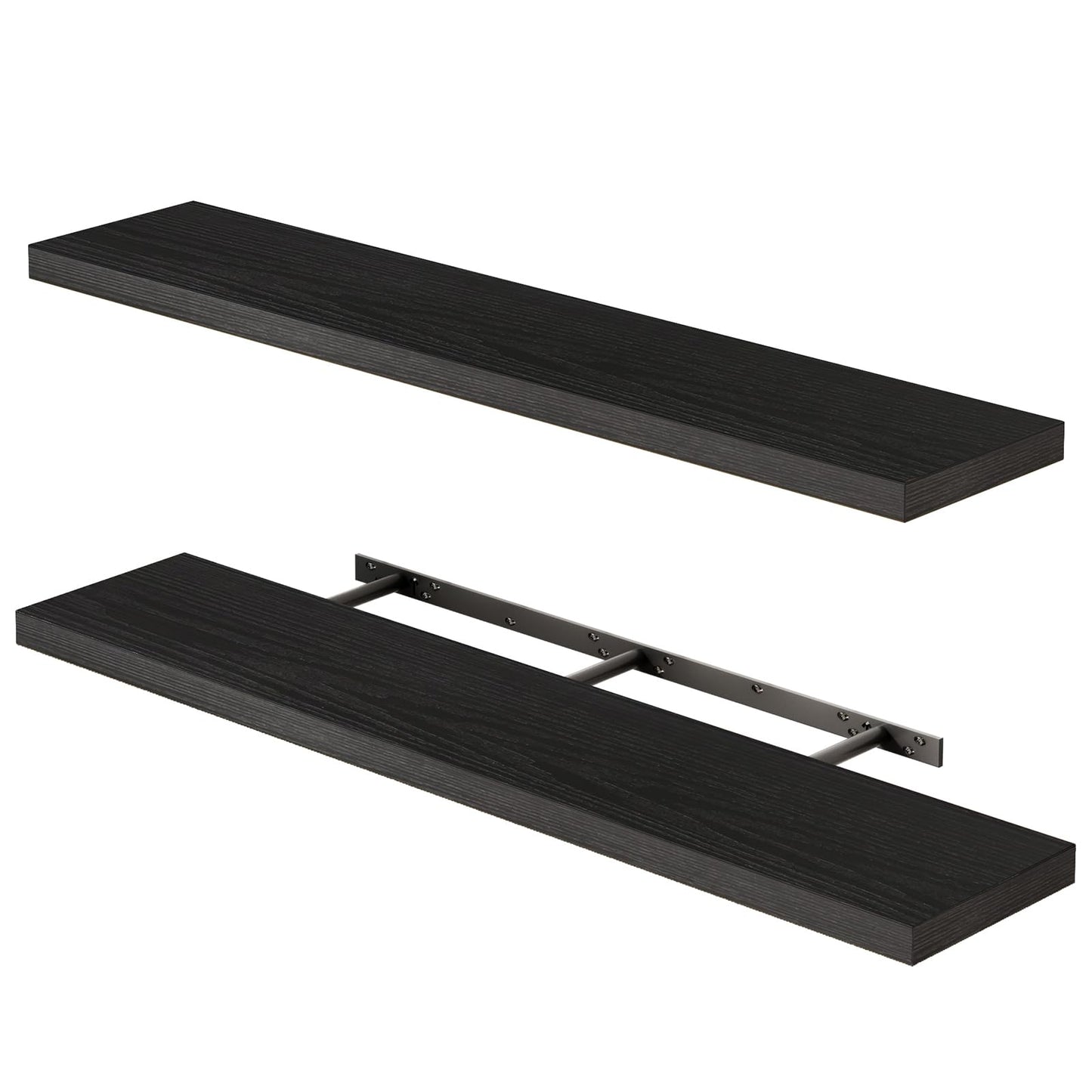 Fixwal Black Floating Shelves for Wall, Rustic Wood Shelves for Bathroom, Living Room, Bedroom and Kitchen, Wall Shelves for Storage, Books, Room Decor (Set of 4, 15.7 Inch)