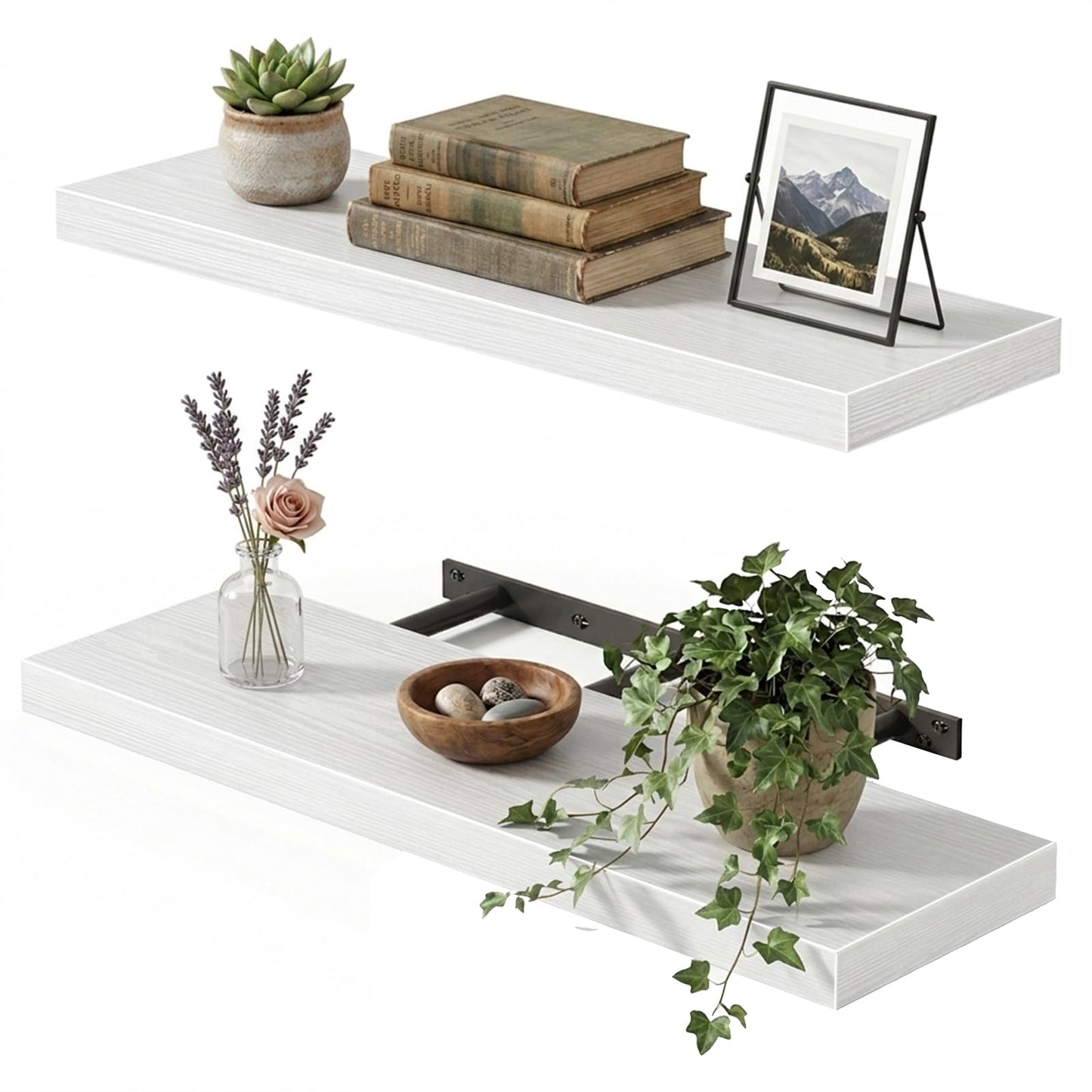 Fixwal Black Floating Shelves for Wall, Rustic Wood Shelves for Bathroom, Living Room, Bedroom and Kitchen, Wall Shelves for Storage, Books, Room Decor (Set of 4, 15.7 Inch)