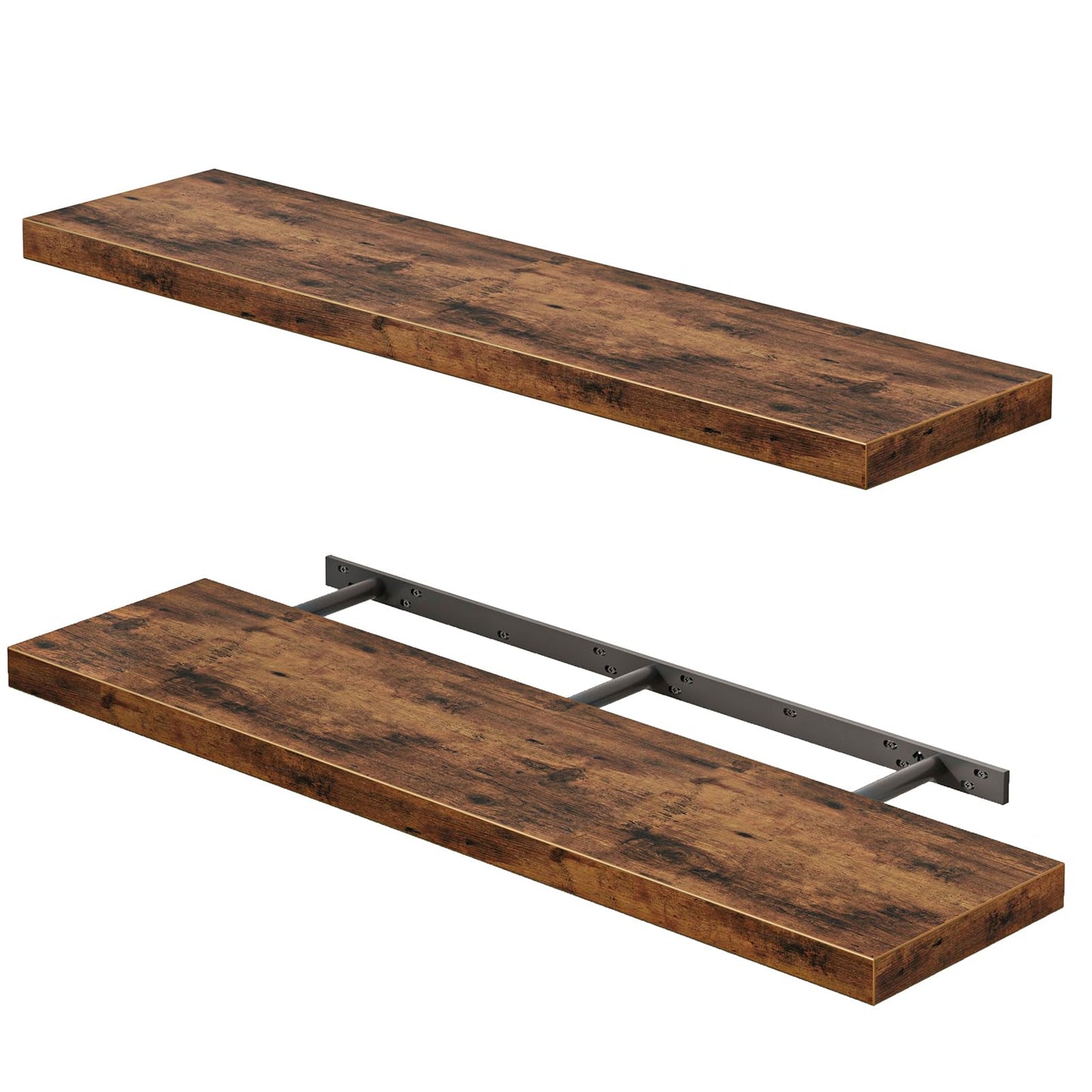 Fixwal Black Floating Shelves for Wall, Rustic Wood Shelves for Bathroom, Living Room, Bedroom and Kitchen, Wall Shelves for Storage, Books, Room Decor (Set of 4, 15.7 Inch)