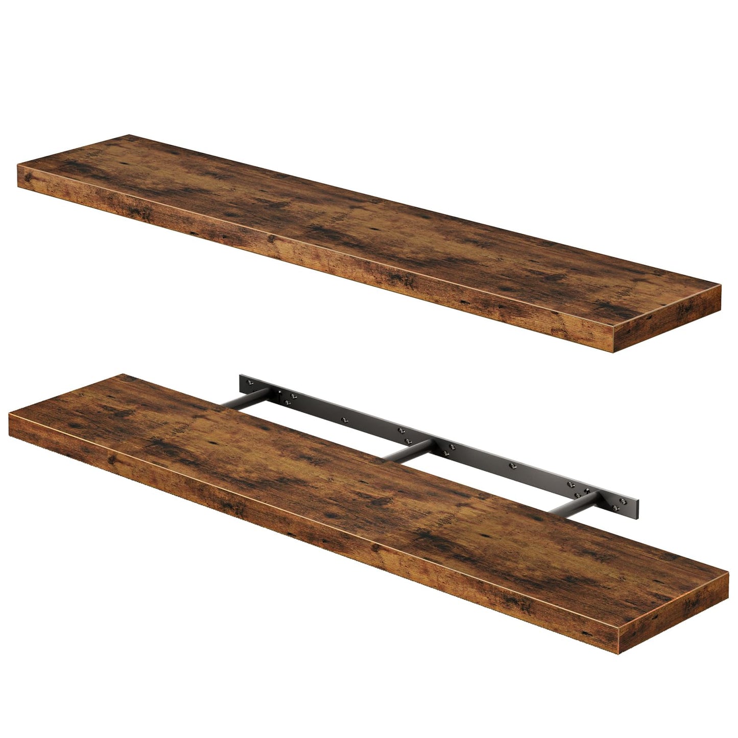 Fixwal Black Floating Shelves for Wall, Rustic Wood Shelves for Bathroom, Living Room, Bedroom and Kitchen, Wall Shelves for Storage, Books, Room Decor (Set of 4, 15.7 Inch)