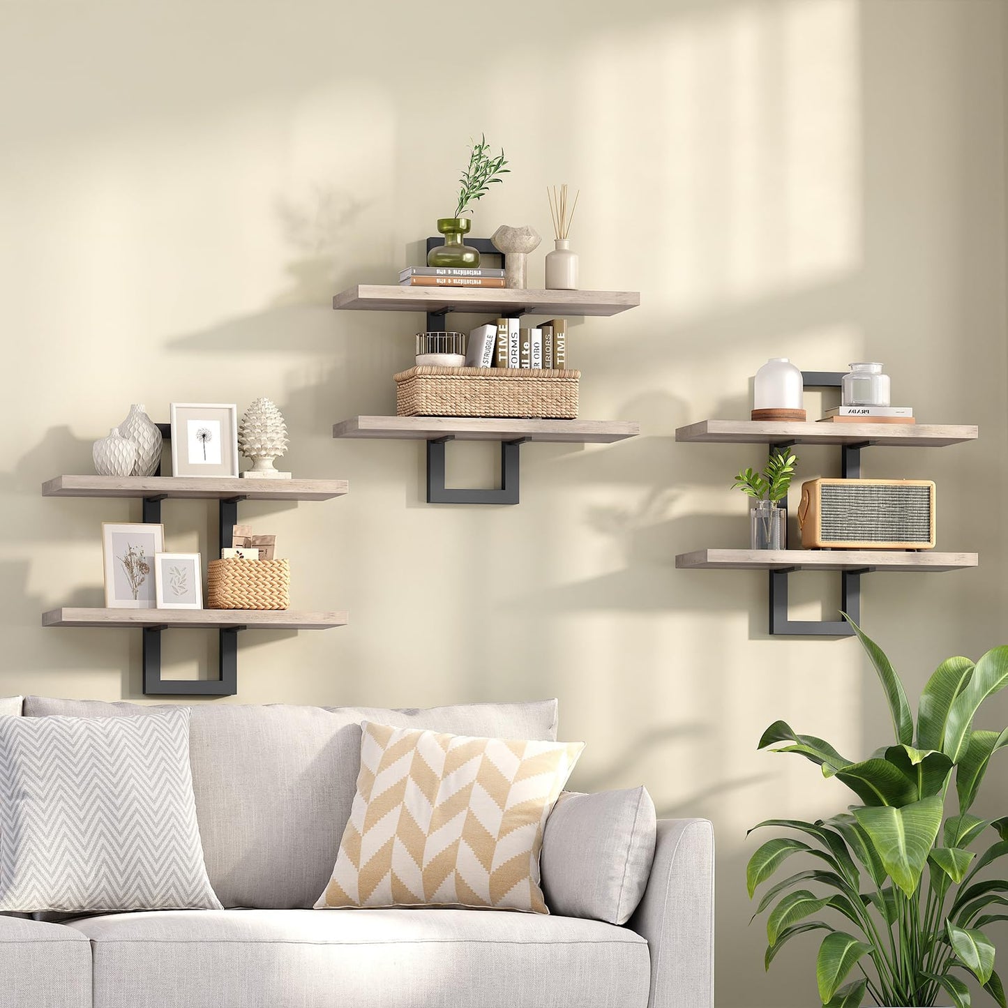 HOOBRO Floating Shelves, 15 Inch Wall Shelf Set of 2, Wall Mounted Storage Shelves 2-Tier, Hanging Bathroom Shelves, for Living Room, Bedroom, Bathroom, Kitchen, Rustic Brown and Black BF32BJ01G1