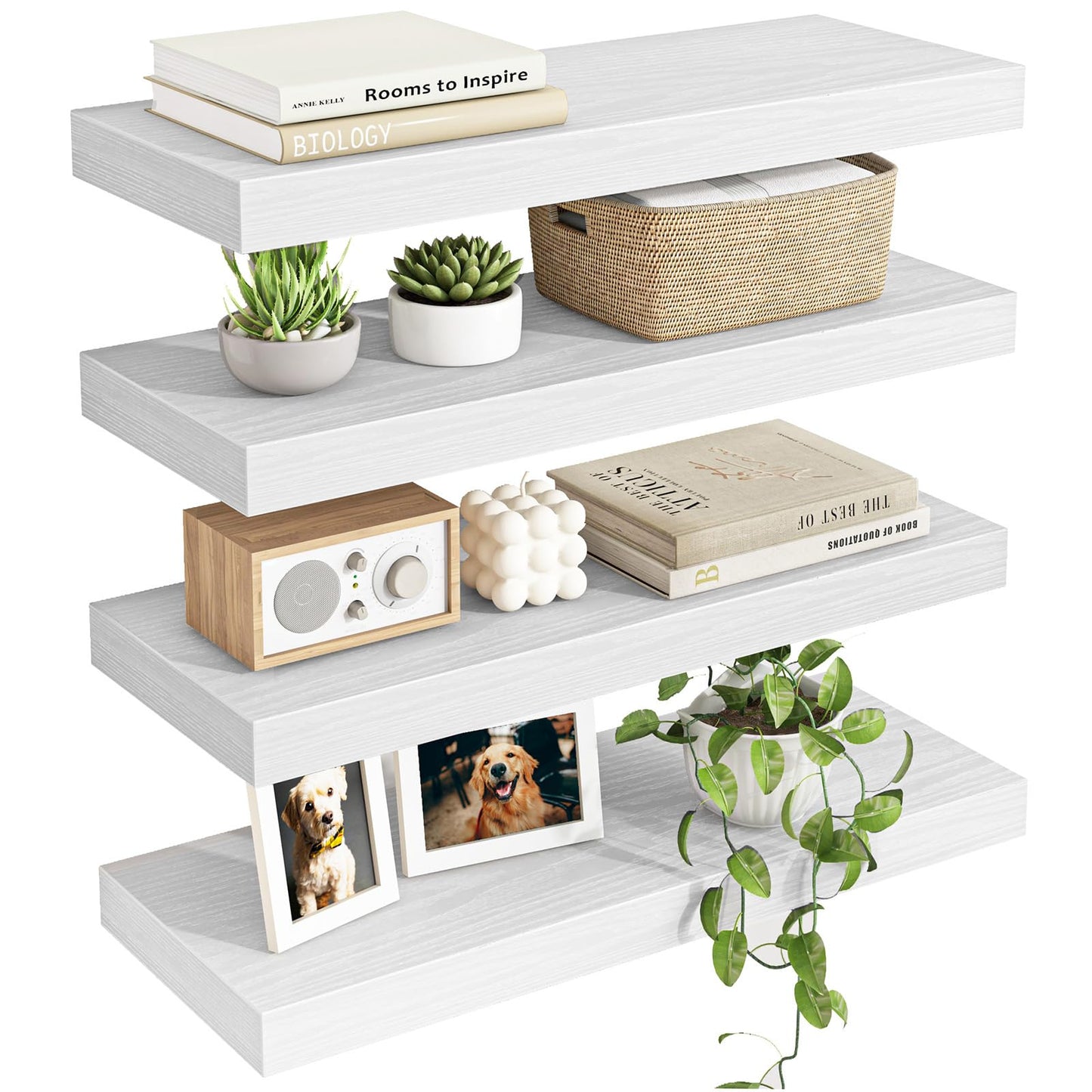 Fixwal Black Floating Shelves for Wall, Rustic Wood Shelves for Bathroom, Living Room, Bedroom and Kitchen, Wall Shelves for Storage, Books, Room Decor (Set of 4, 15.7 Inch)
