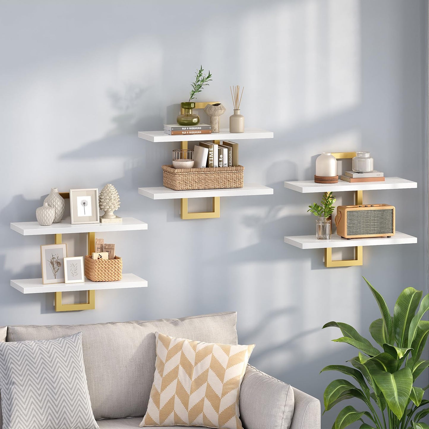 HOOBRO Floating Shelves, 15 Inch Wall Shelf Set of 2, Wall Mounted Storage Shelves 2-Tier, Hanging Bathroom Shelves, for Living Room, Bedroom, Bathroom, Kitchen, Rustic Brown and Black BF32BJ01G1